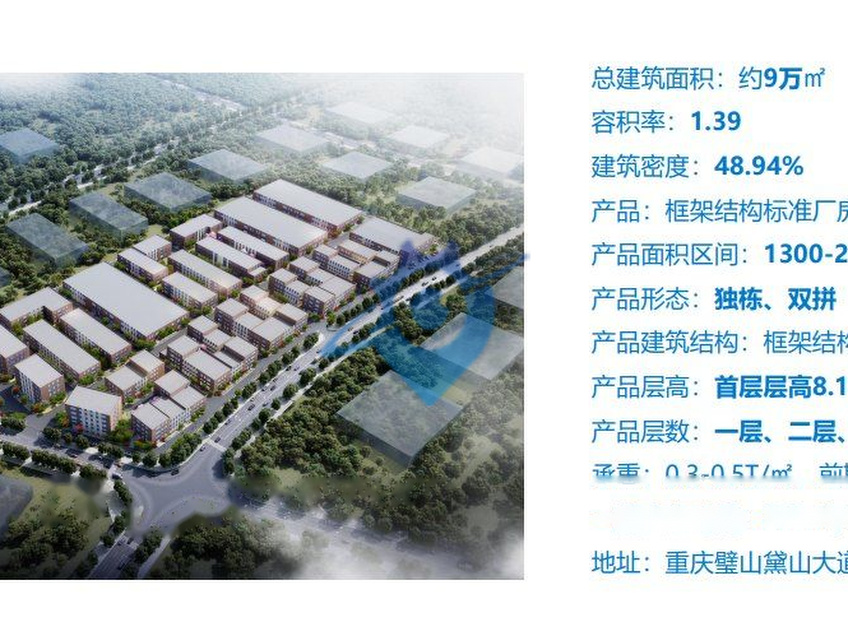 璧山单层框架结构厂房出售，单户面积1548㎡，层高11.8米，整栋6192㎡。